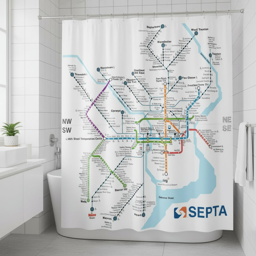 Rail Map Shower Curtain - White
