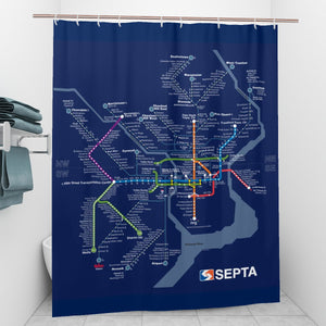 Navy Rail Map Shower Curtain