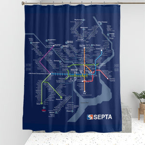 Navy Rail Map Shower Curtain