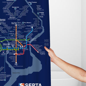 Navy Rail Map Shower Curtain