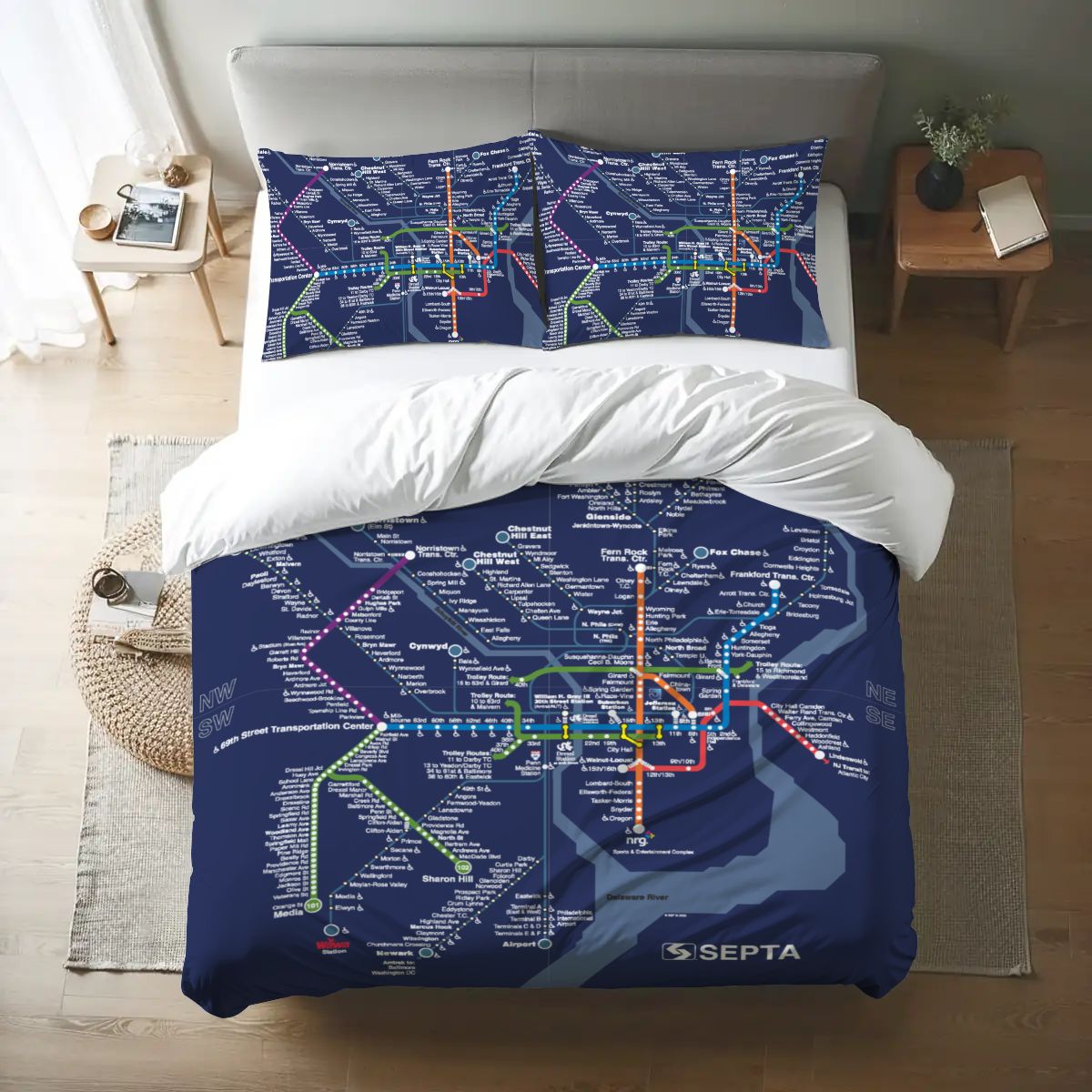 Rail Map Duvet Set- Navy