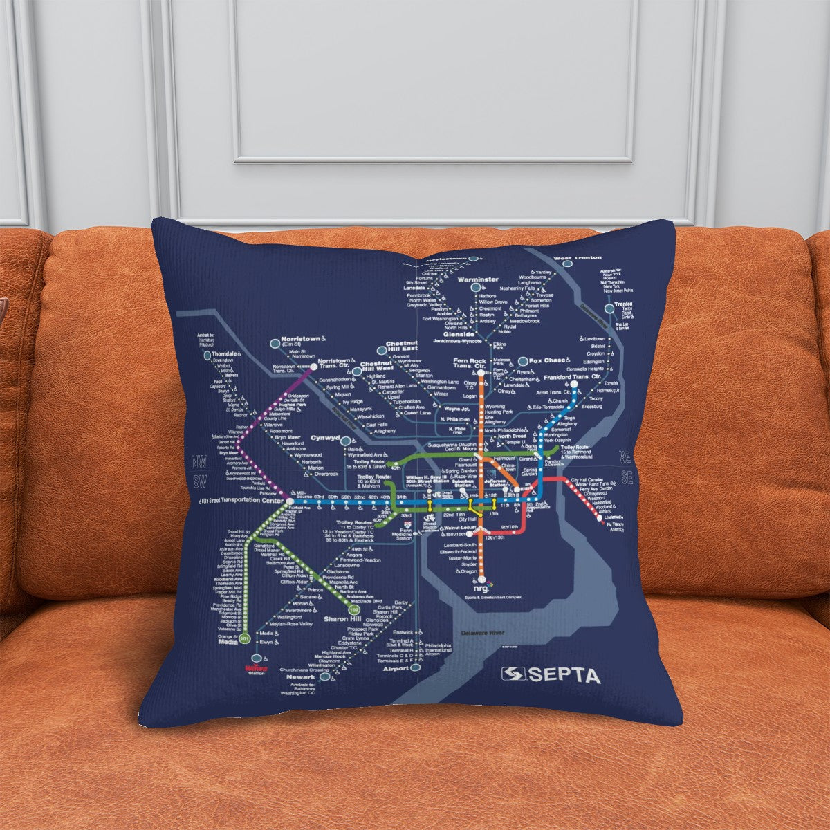Rail Map Pillow- Navy