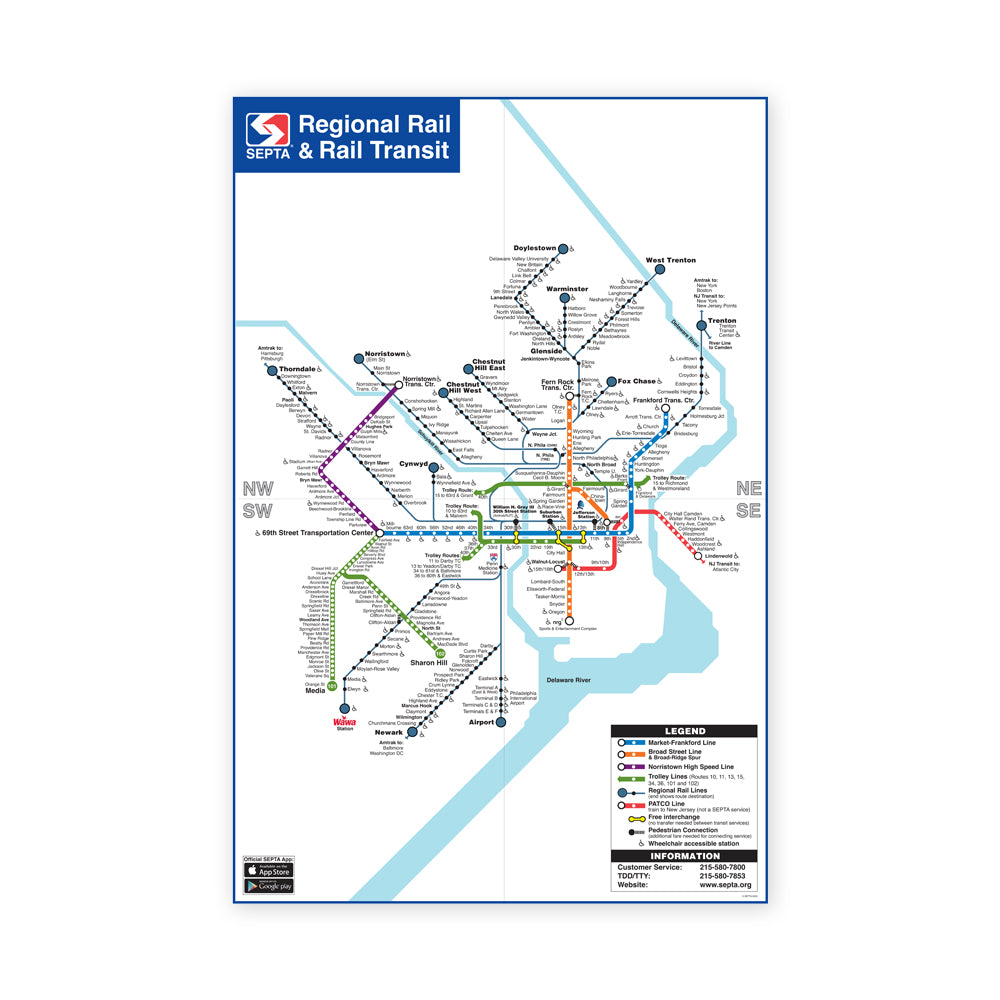 SEPTA Regional Rail Line Map Print - 22x28"